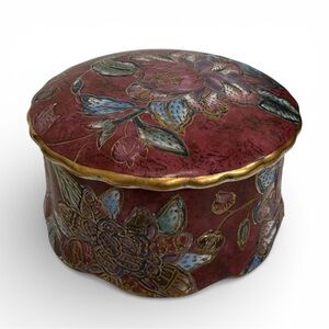 Vintage Hand-painted Porcelain Floral Trinket Box JCPenny Classic Traditions 80s